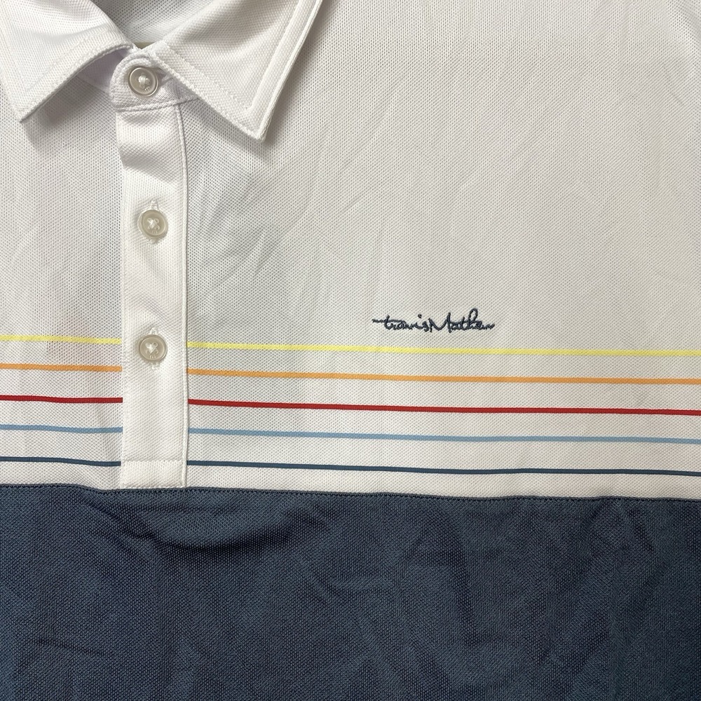 Travis Mathew Finally Friday Golf Polo Shirt Performance Stretch Blue White XXXL